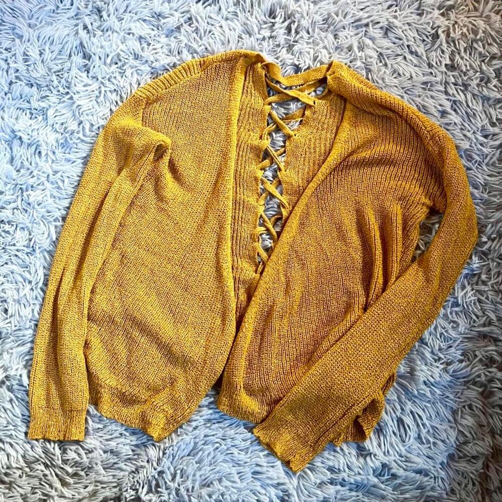 Mustard Yellow Mushroom Cottage Core Grunge Witchy Preppy Lace‎ Back Cardigan